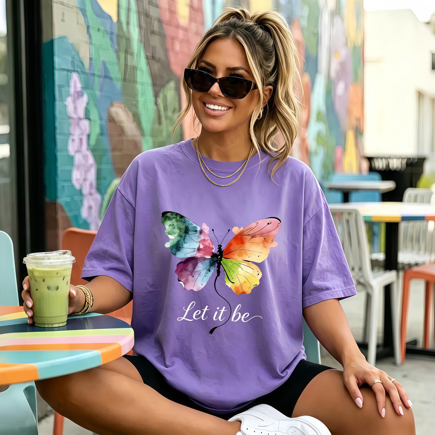Let It Be Rainbow Butterfly Women Shirt, Watercolor Winged Graphic Tee, Inspirational Women Shirt, Gift for Wife