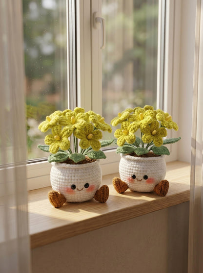 Handmade Crochet Smiling Daisy Flower Pot | Cute Desk - Home Decor | Relaxing Gift for Mom & Girlfriend | Kawaii Flower Gift | Crochet Daisy