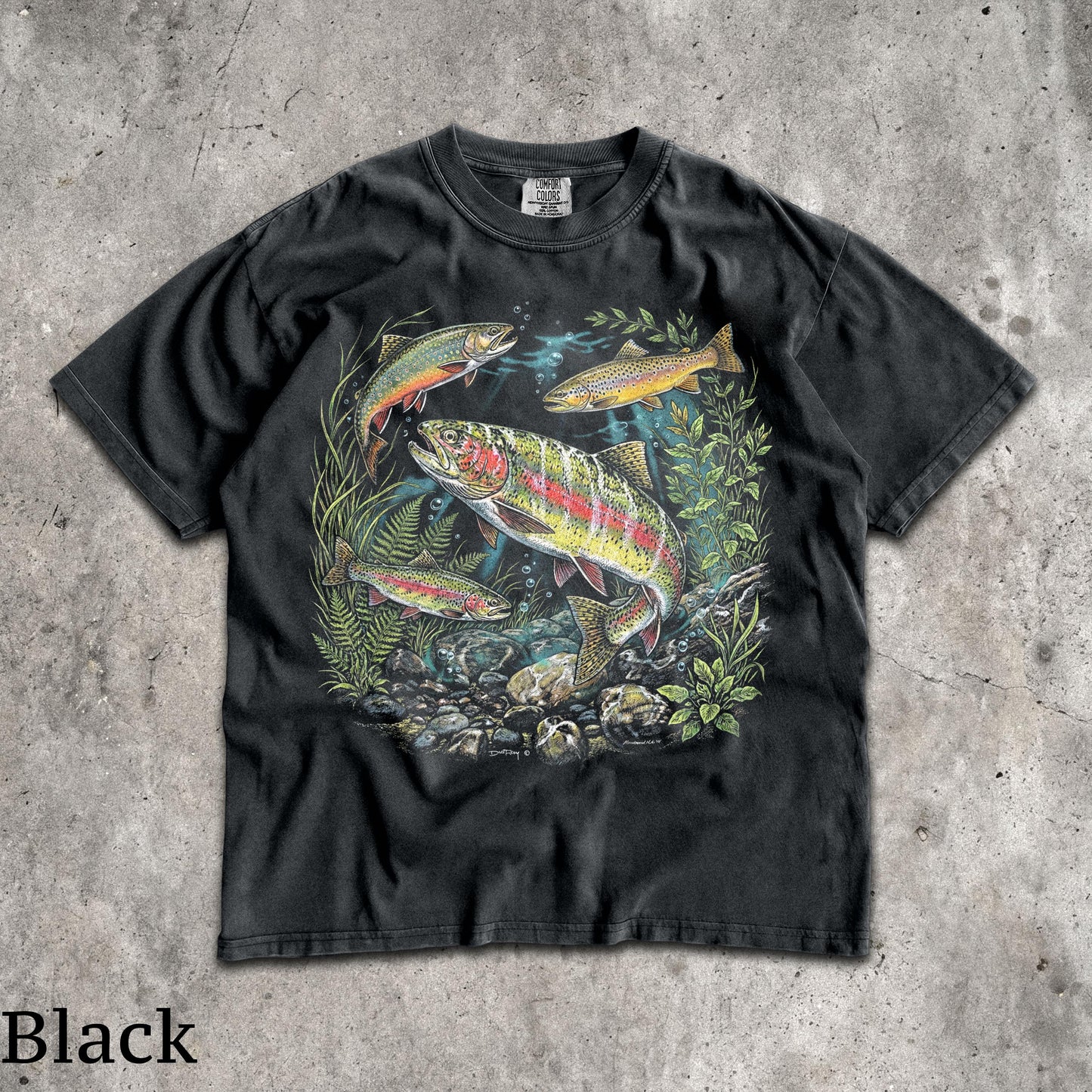 90s River Wildlife T-Shirt - Men & Women's Unisex Graphic Tee - Vintage Rainbow Trout Tee - Fishing Shirts - Retro Fish Shirt - Nature Top