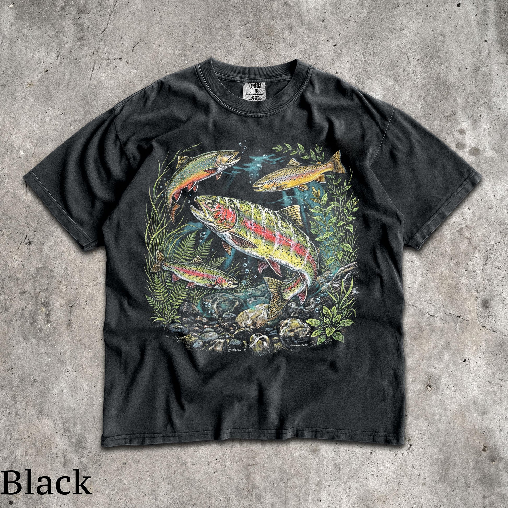 90s River Wildlife T-Shirt - Men & Women's Unisex Graphic Tee - Vintage Rainbow Trout Tee - Fishing Shirts - Retro Fish Shirt - Nature Top