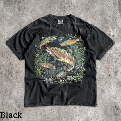 90s River Wildlife T-Shirt - Men & Women's Unisex Graphic Tee - Vintage Rainbow Trout Tee - Fishing Shirts - Retro Fish Shirt - Nature Top