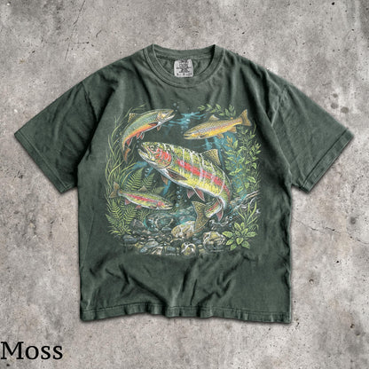 90s River Wildlife T-Shirt - Men & Women's Unisex Graphic Tee - Vintage Rainbow Trout Tee - Fishing Shirts - Retro Fish Shirt - Nature Top