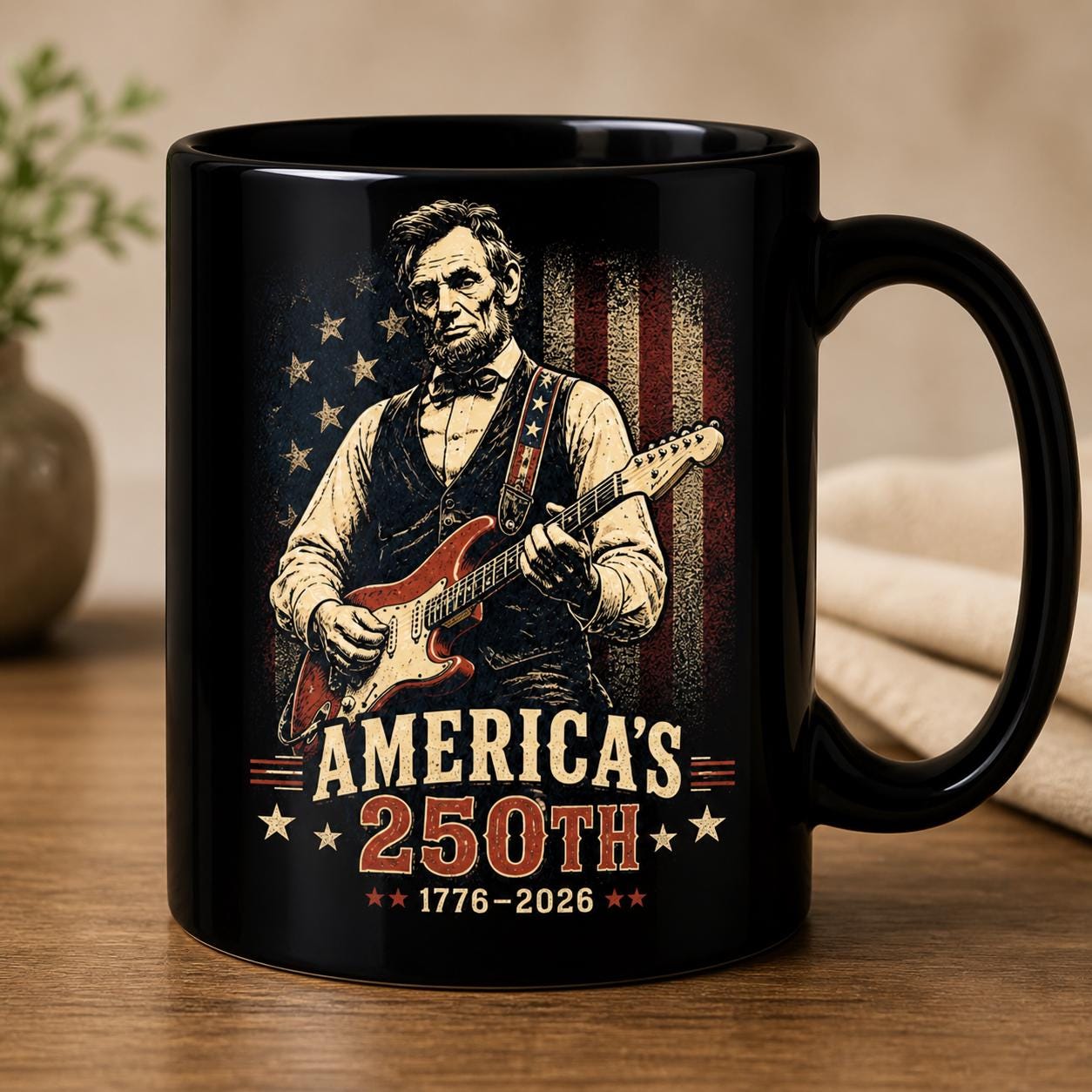 Abraham Lincoln Guitar Shirt, America 250th Patriotic Music Tee (1776-2026)