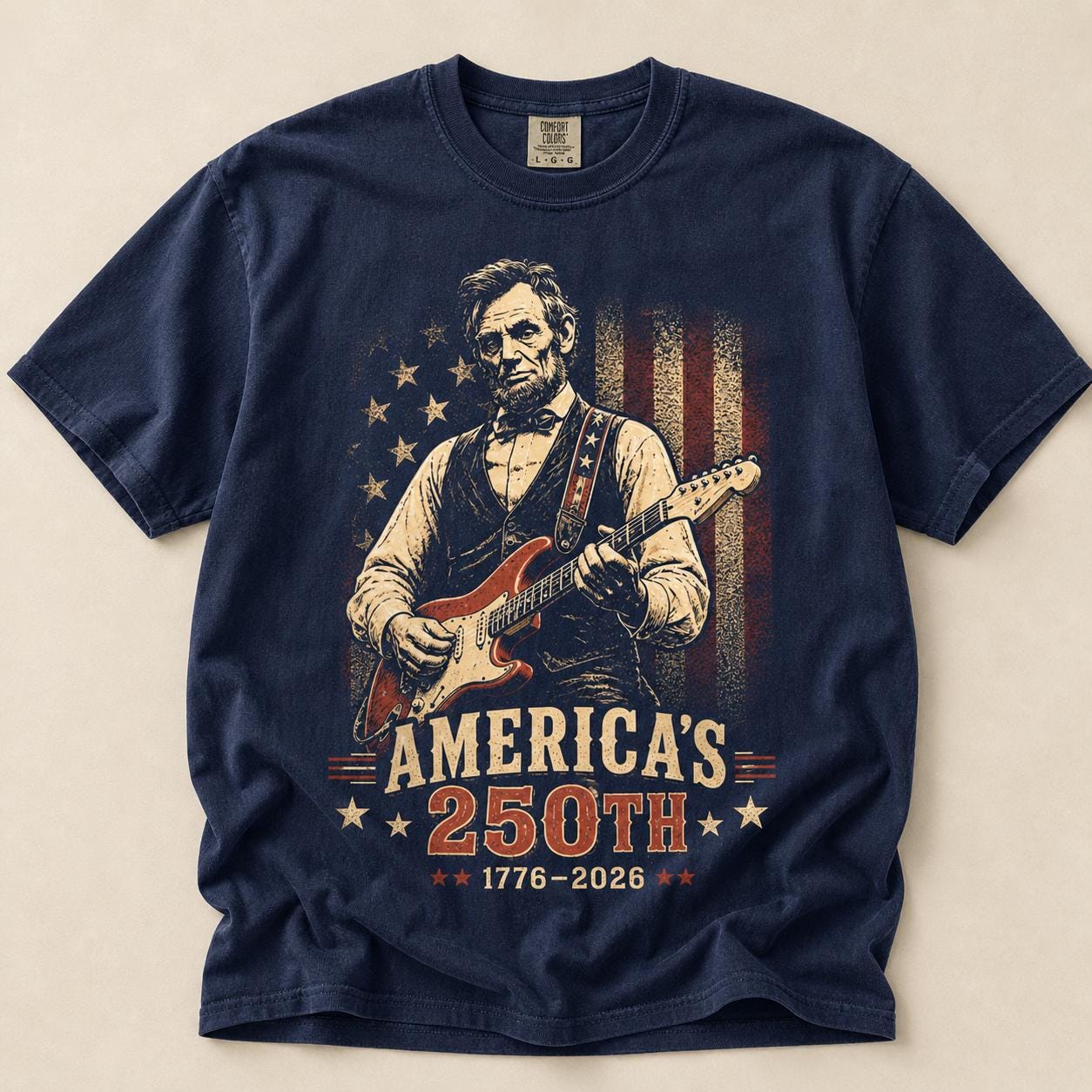 Abraham Lincoln Guitar Shirt, America 250th Patriotic Music Tee (1776-2026)