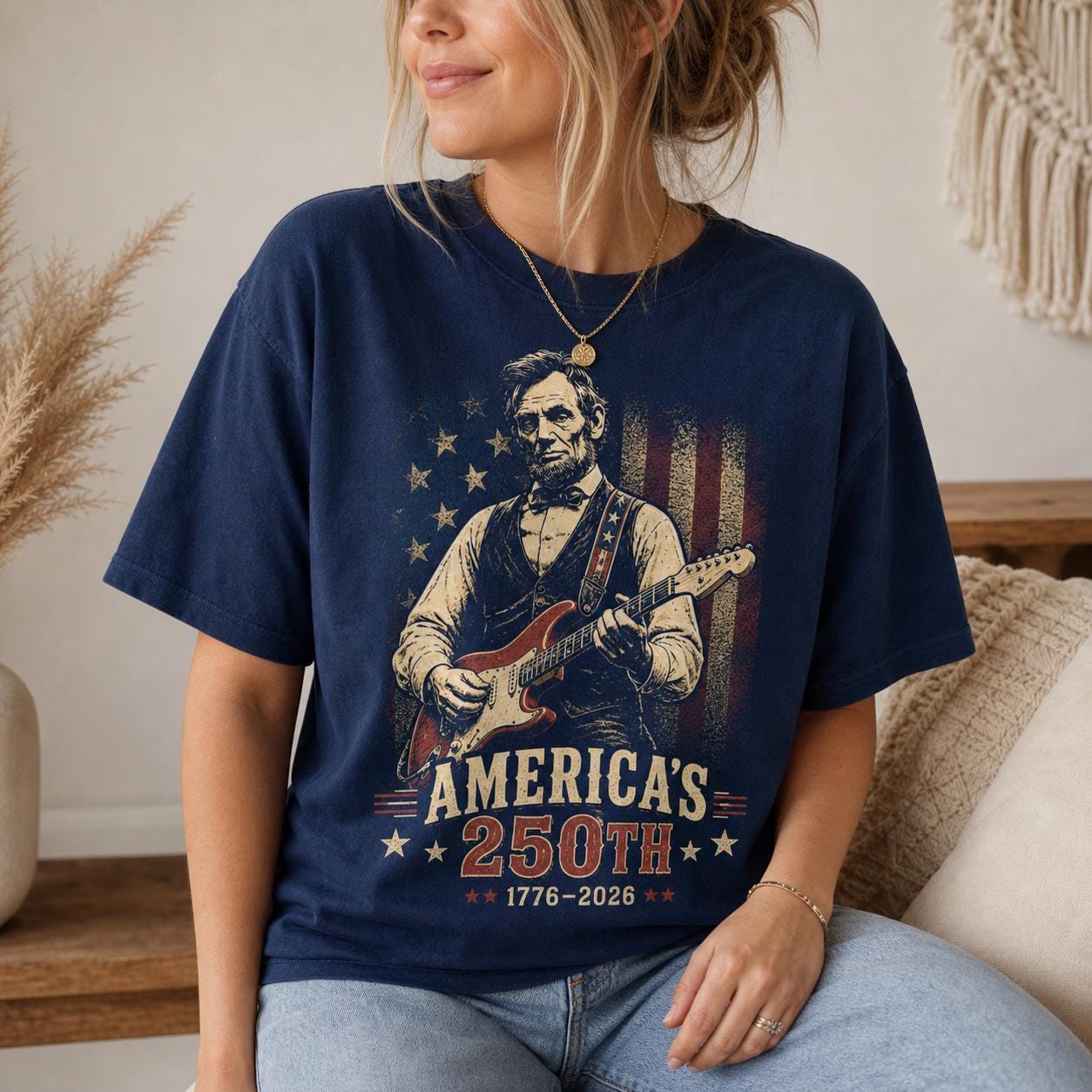 Abraham Lincoln Guitar Shirt, America 250th Patriotic Music Tee (1776-2026)