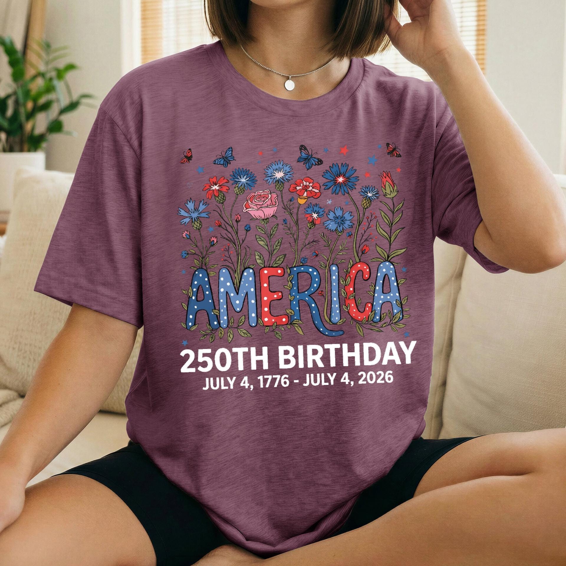 Flower USA Shirt, 250th Anniversary Shirt, 4th of July Gift, Independence Day T-Shirt, Patriotic USA Shirt, America Floral Birthday Tee