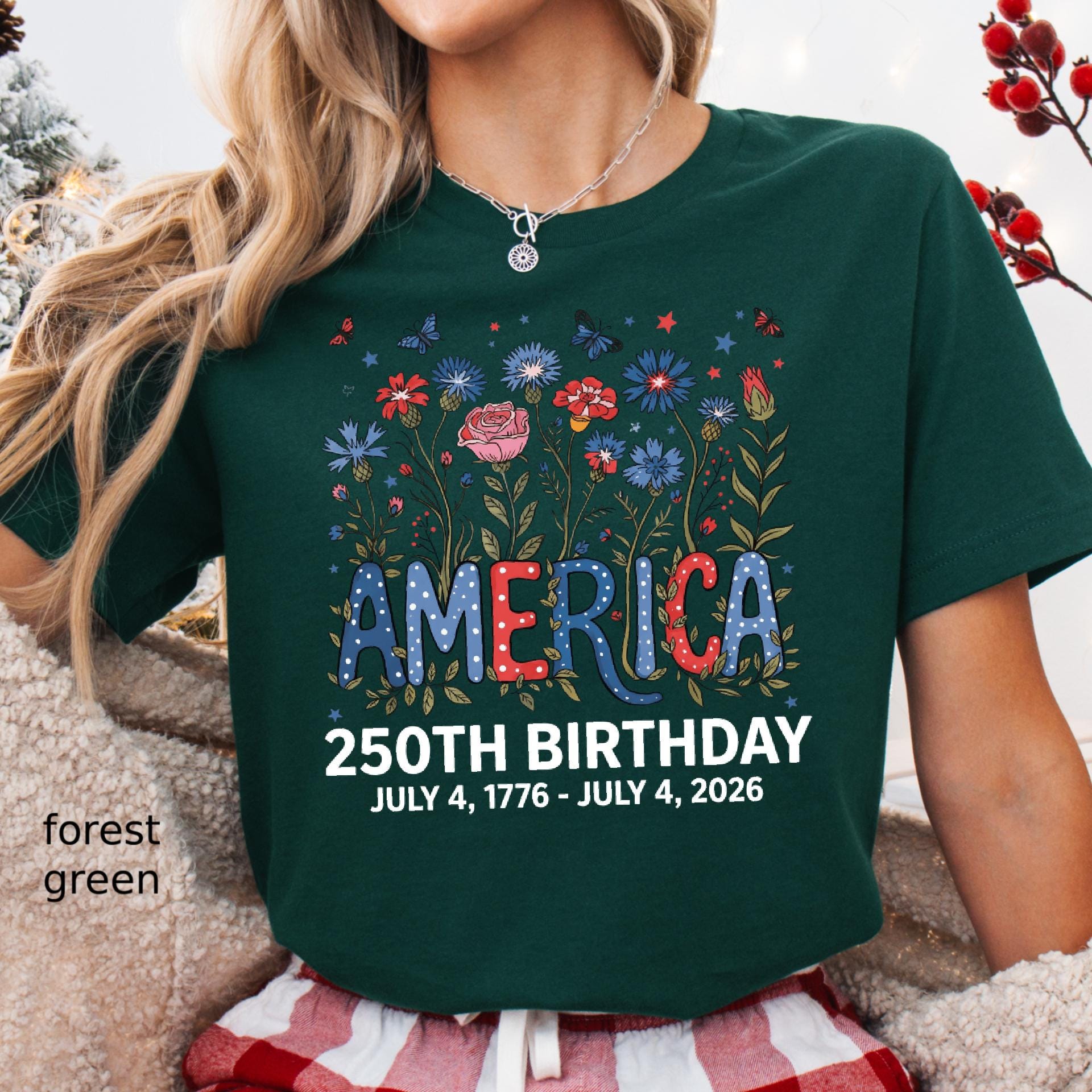 Flower USA Shirt, 250th Anniversary Shirt, 4th of July Gift, Independence Day T-Shirt, Patriotic USA Shirt, America Floral Birthday Tee