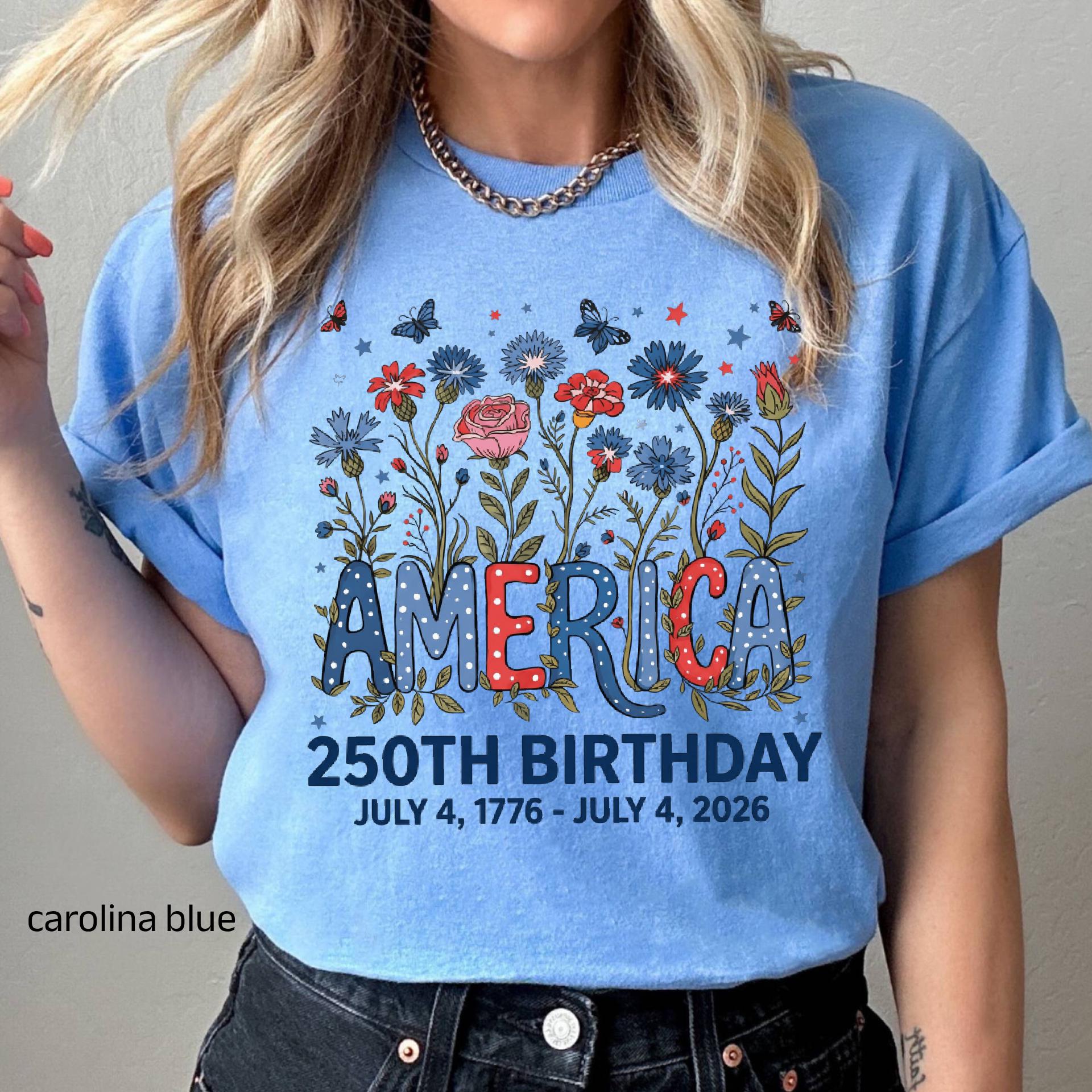 Flower USA Shirt, 250th Anniversary Shirt, 4th of July Gift, Independence Day T-Shirt, Patriotic USA Shirt, America Floral Birthday Tee