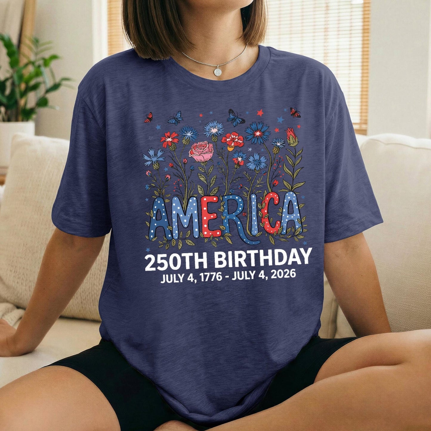Flower USA Shirt, 250th Anniversary Shirt, 4th of July Gift, Independence Day T-Shirt, Patriotic USA Shirt, America Floral Birthday Tee