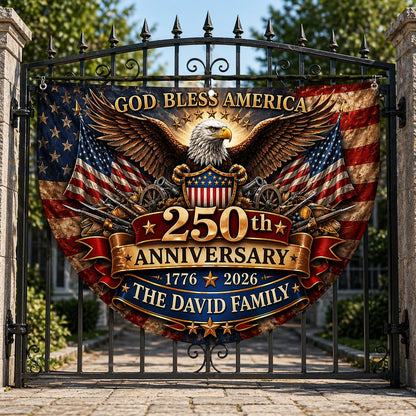 Personalized USA 250th Anniversary Bunting Flag 1776-2026, Custom Family Name Patriotic America Bunting, Non-Pleated Fan Flag for Porch