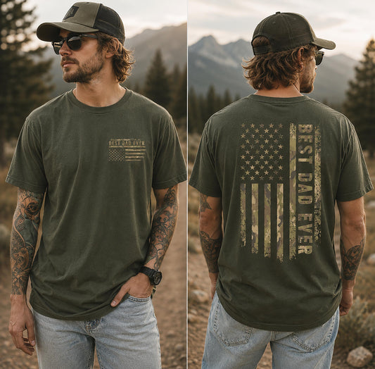 Comfort Colors Best Dad Ever Shirt, Camo American Flag Tee, Patriotic Dad, Fathers Day Gift, S1293