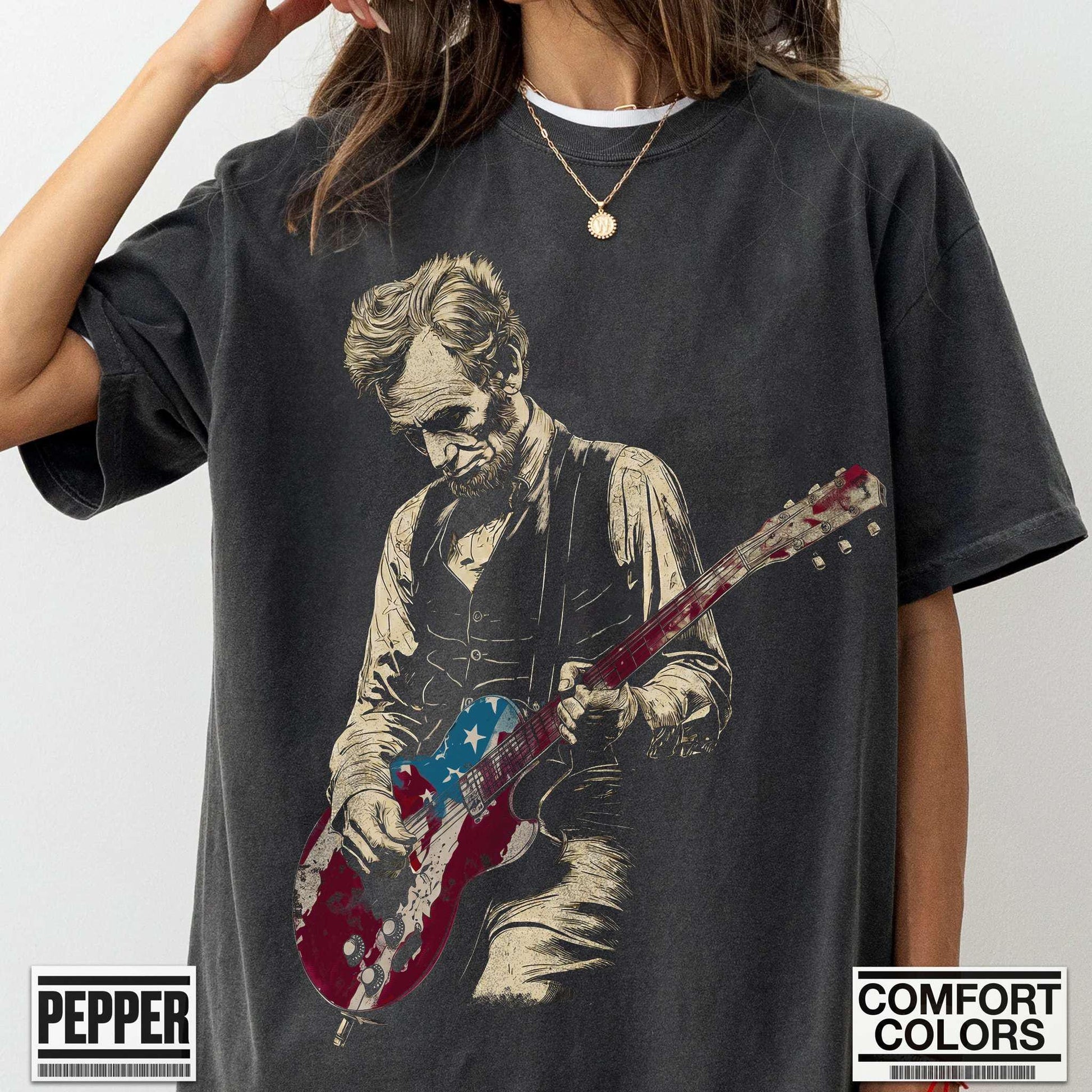 Funny Abe Lincoln Guitar Shirt Abraham Lincoln Vintage History Music Lover Retro Gift Tee