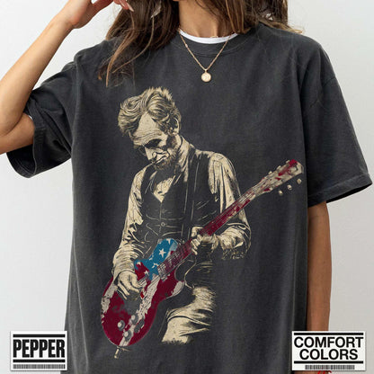 Funny Abe Lincoln Guitar Shirt Abraham Lincoln Vintage History Music Lover Retro Gift Tee