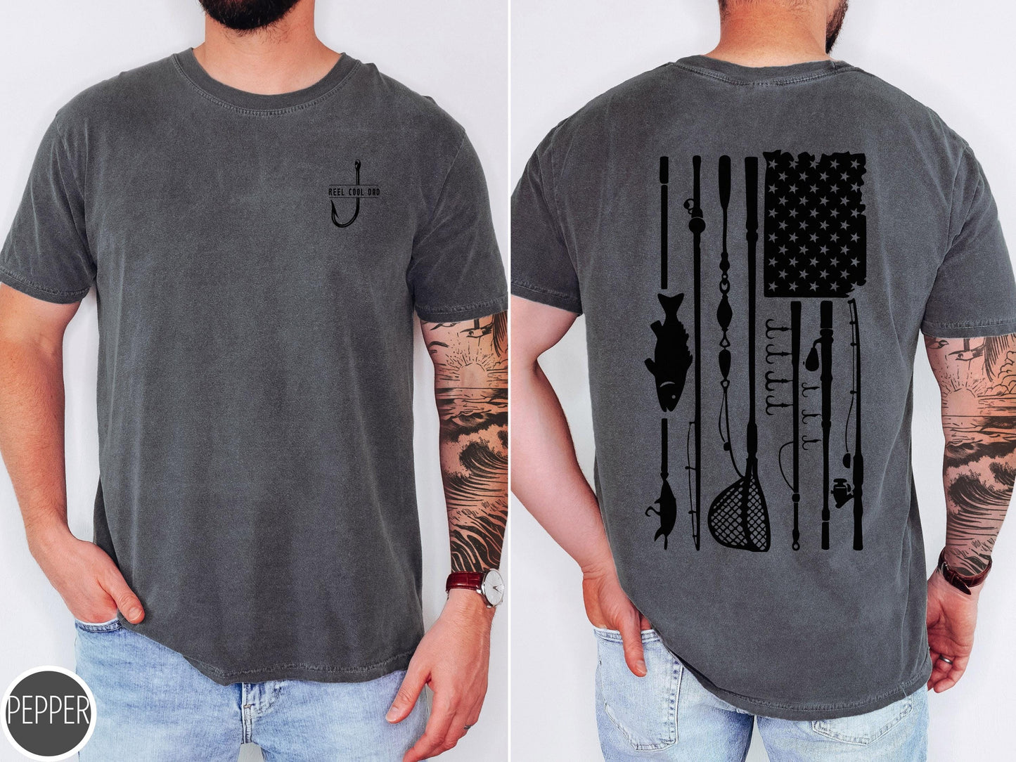 Reel Cool Dad Tshirt For Fishing Lover Outdoor Angler Tshirt Fathers Day Gift American Flag Tee For Grandpa New Dad Tshirt Present For Him