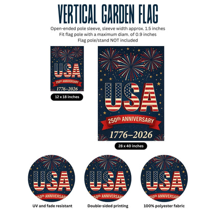 USA 250th Anniversary Firework Flag, 250 America 250th Celebration House Flag, Festive 1776-2026 Garden Flag, US 250th Birthday Party Decor