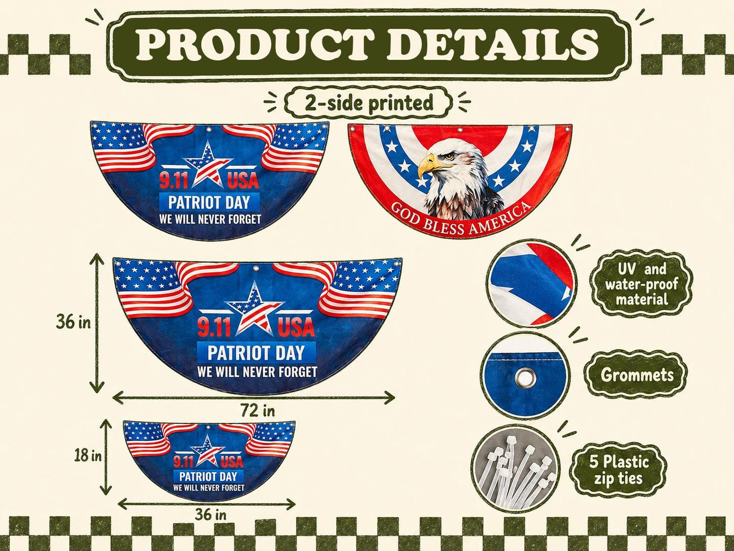 Patriotic Semicircle Fence Flag, 1776 250 Years 2026 Americana Yard Decor, Lightweight July 4th Gift For Family Home Porch Bunting
