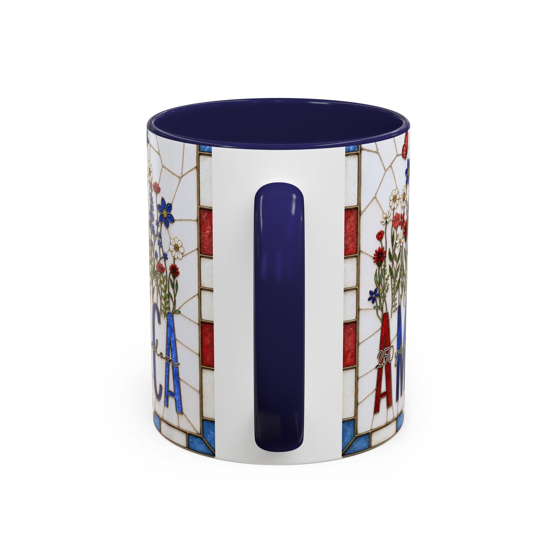 America 250 Faux Stained Glass Mug, Wildflower Coffee Mug, Floral Patriotic Cup, Independence Day Gift