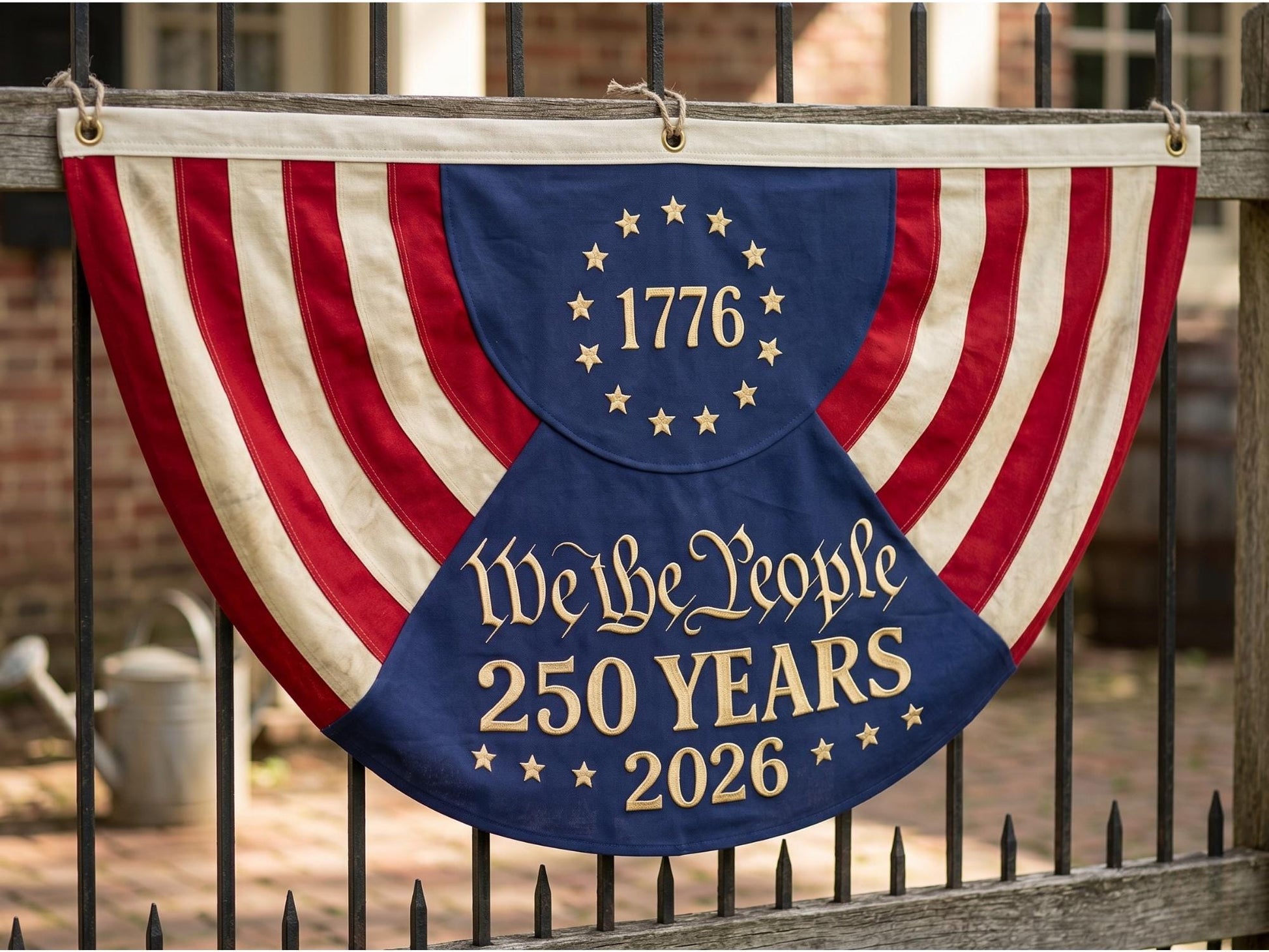 Patriotic Semicircle Fence Flag, 1776 250 Years 2026 Americana Yard Decor, Lightweight July 4th Gift For Family Home Porch Bunting