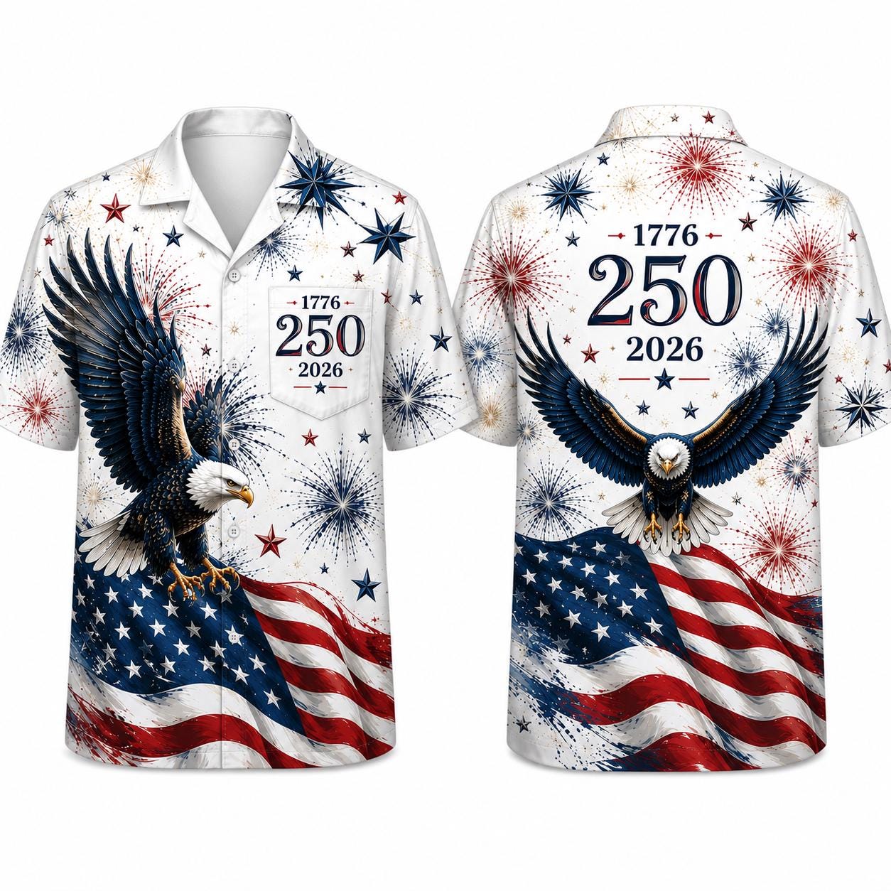 250 Years Of Freedom Hawaiian Shirt, Matching Aloha Shirt, 1776-2026 America Button Up, 4th July Family Outfit, USA Independence Day Shirt
