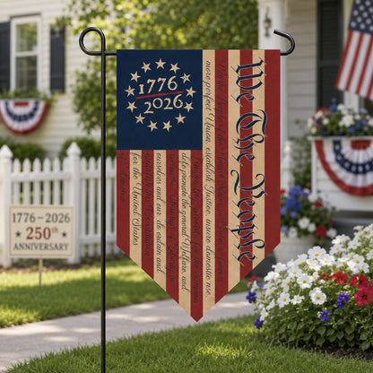 USA 250th Anniversary Triangular Flag, We The People 1776-2026 Garden Banner, Patriotic Outdoor Decor