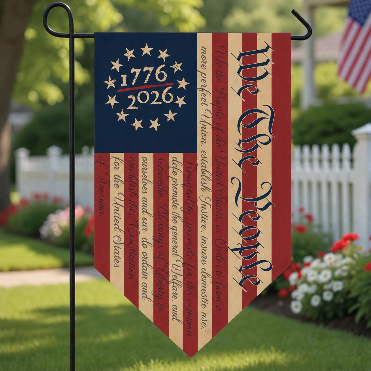USA 250th Anniversary Triangular Flag, We The People 1776-2026 Garden Banner, Patriotic Outdoor Decor