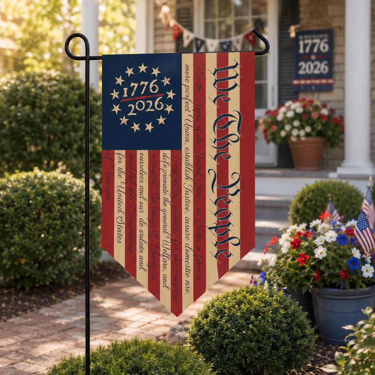 USA 250th Anniversary Triangular Flag, We The People 1776-2026 Garden Banner, Patriotic Outdoor Decor