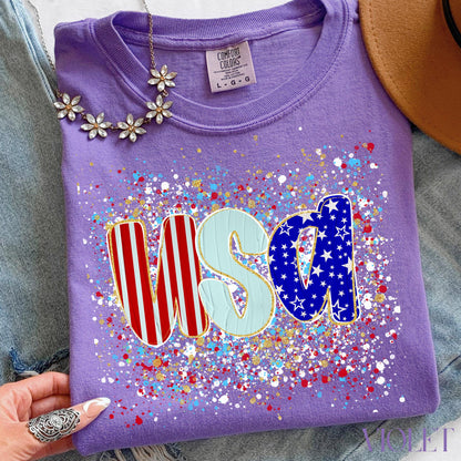 Comfort Colors USA Shirt, Patriotic Women T-shirt, 4th of July Patriotism Gift, Fourth of July Tee