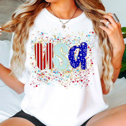 Comfort Colors USA Shirt, Patriotic Women T-shirt, 4th of July Patriotism Gift, Fourth of July Tee