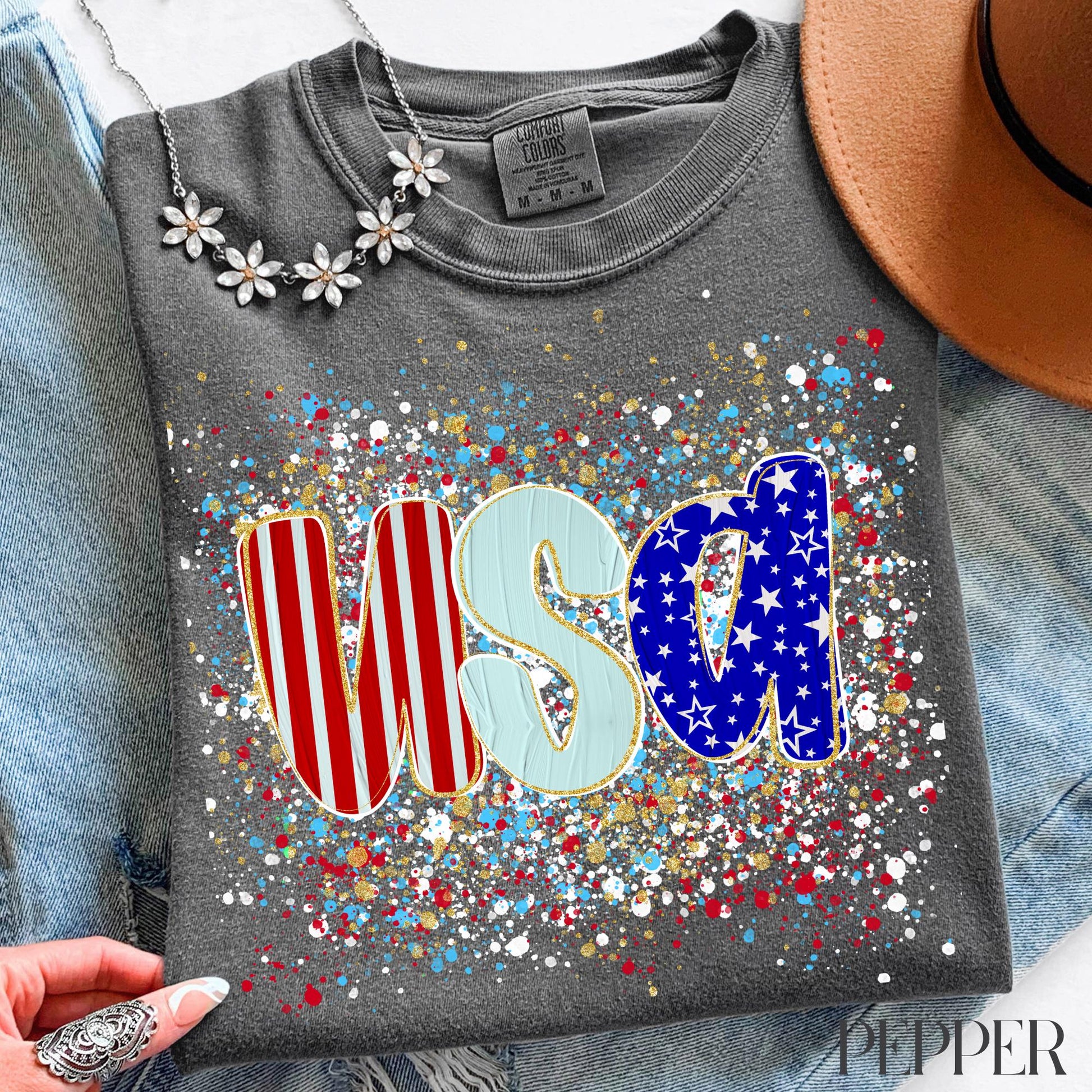 Comfort Colors USA Shirt, Patriotic Women T-shirt, 4th of July Patriotism Gift, Fourth of July Tee