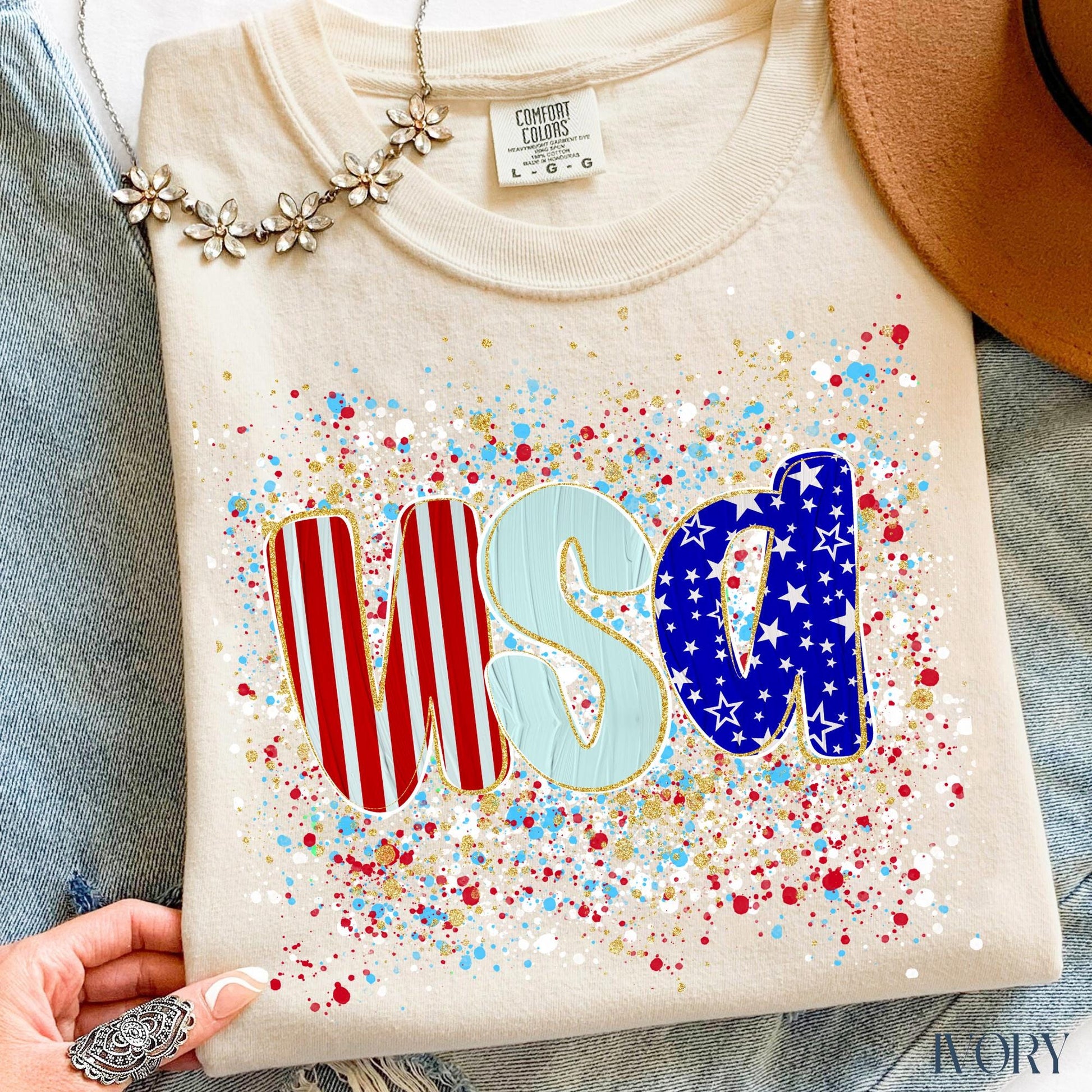 Comfort Colors USA Shirt, Patriotic Women T-shirt, 4th of July Patriotism Gift, Fourth of July Tee
