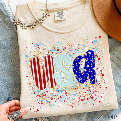 Comfort Colors USA Shirt, Patriotic Women T-shirt, 4th of July Patriotism Gift, Fourth of July Tee