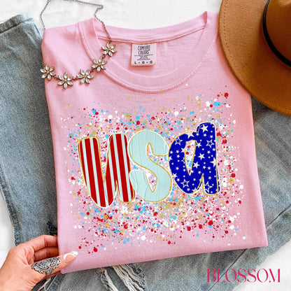 Comfort Colors USA Shirt, Patriotic Women T-shirt, 4th of July Patriotism Gift, Fourth of July Tee