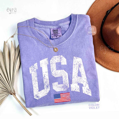 Retro USA T-shirt, Comfort Colors Womens USA Shirt, America Tshirt, 4th of July Tee, Vintage Patriotic Shirt, Distressed USA Flag Tee