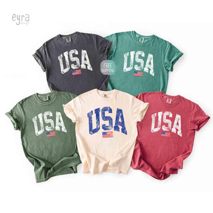 Retro USA T-shirt, Comfort Colors Womens USA Shirt, America Tshirt, 4th of July Tee, Vintage Patriotic Shirt, Distressed USA Flag Tee
