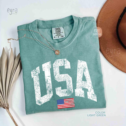Retro USA T-shirt, Comfort Colors Womens USA Shirt, America Tshirt, 4th of July Tee, Vintage Patriotic Shirt, Distressed USA Flag Tee