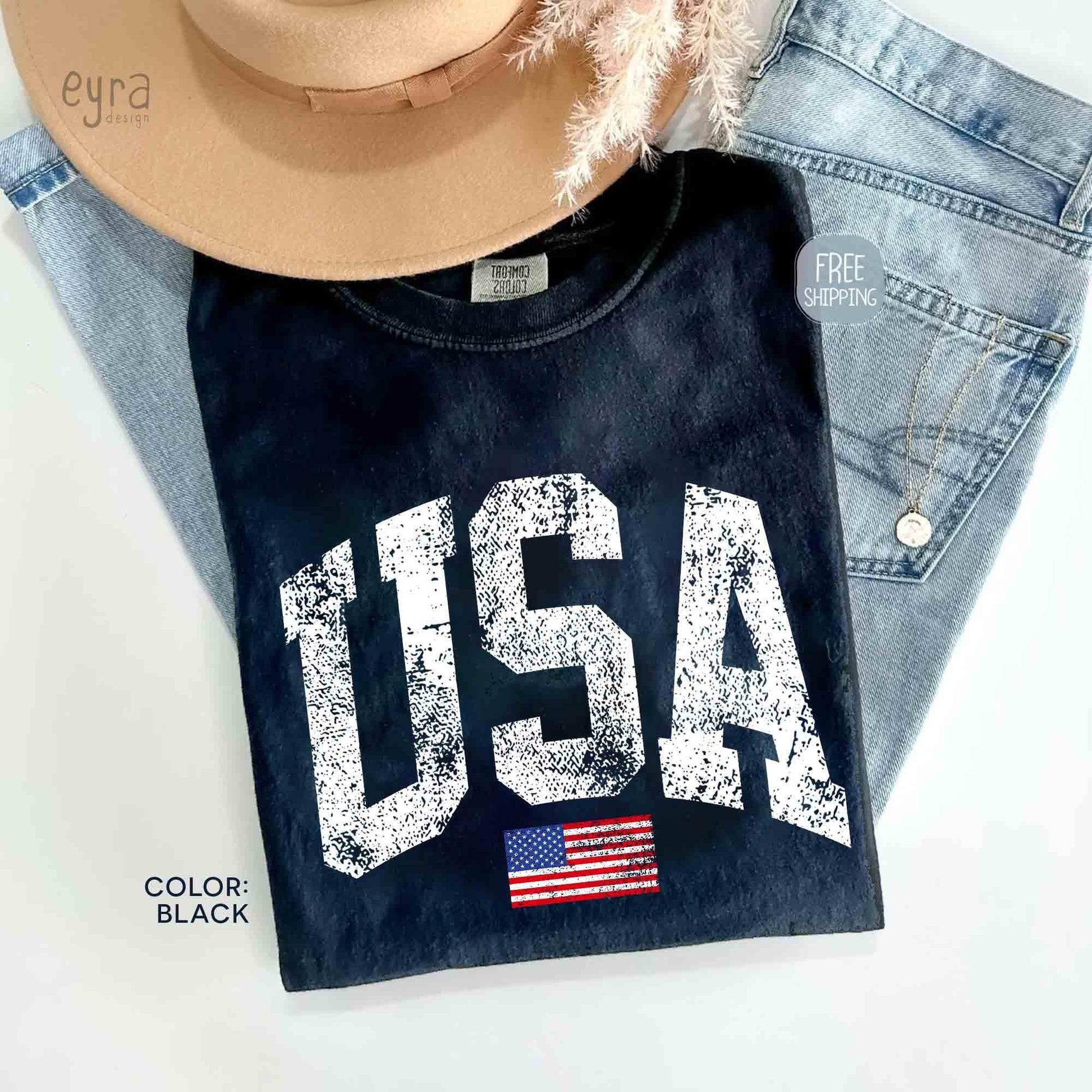 Retro USA T-shirt, Comfort Colors Womens USA Shirt, America Tshirt, 4th of July Tee, Vintage Patriotic Shirt, Distressed USA Flag Tee