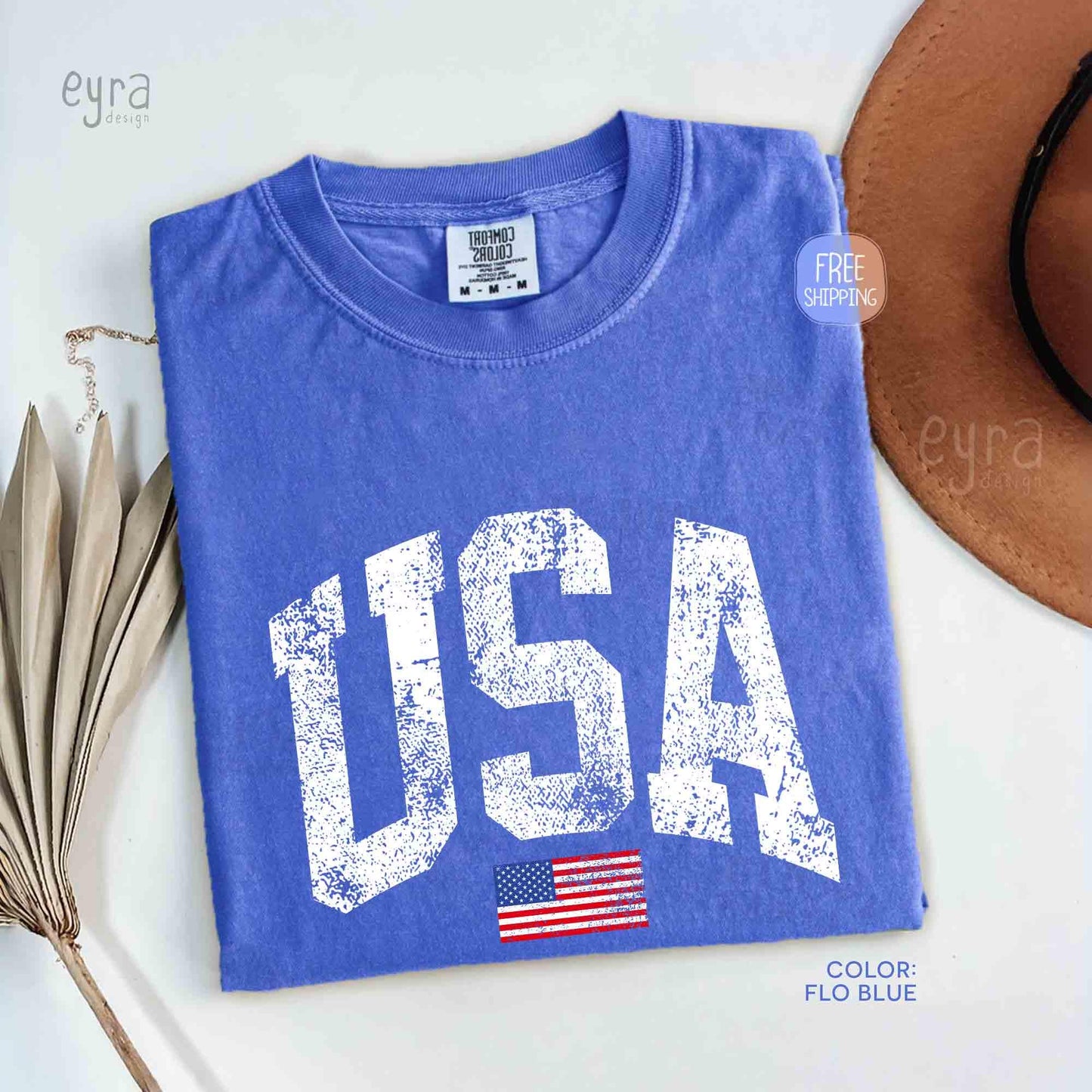 Retro USA T-shirt, Comfort Colors Womens USA Shirt, America Tshirt, 4th of July Tee, Vintage Patriotic Shirt, Distressed USA Flag Tee