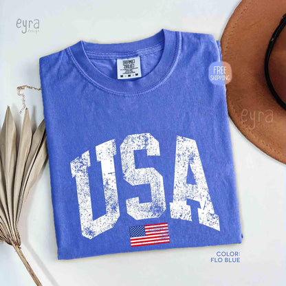 Retro USA T-shirt, Comfort Colors Womens USA Shirt, America Tshirt, 4th of July Tee, Vintage Patriotic Shirt, Distressed USA Flag Tee