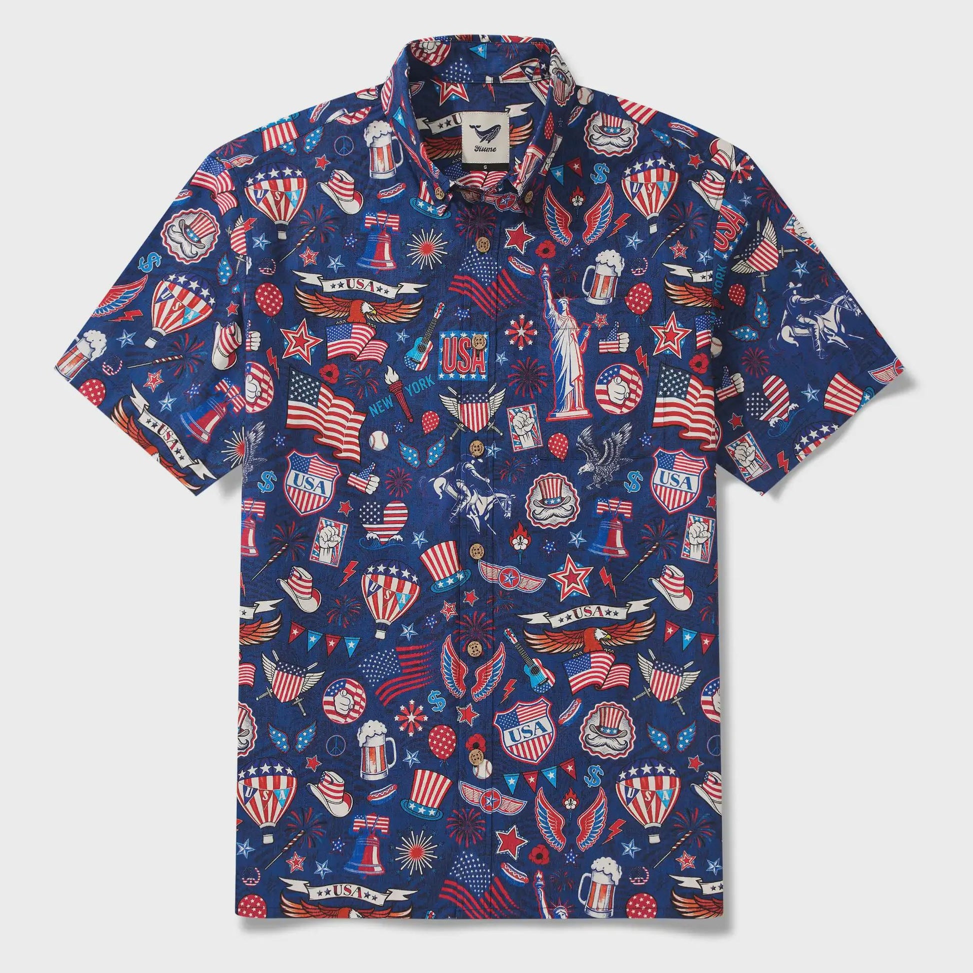 America 250 Hawaiian Shirt Men 1776-2026 | Patriotic Button Down 100% Cotton Aloha Liberty Blue USA Celebration