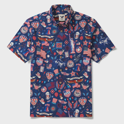 America 250 Hawaiian Shirt Men 1776-2026 | Patriotic Button Down 100% Cotton Aloha Liberty Blue USA Celebration