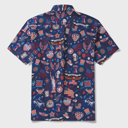 America 250 Hawaiian Shirt Men 1776-2026 | Patriotic Button Down 100% Cotton Aloha Liberty Blue USA Celebration