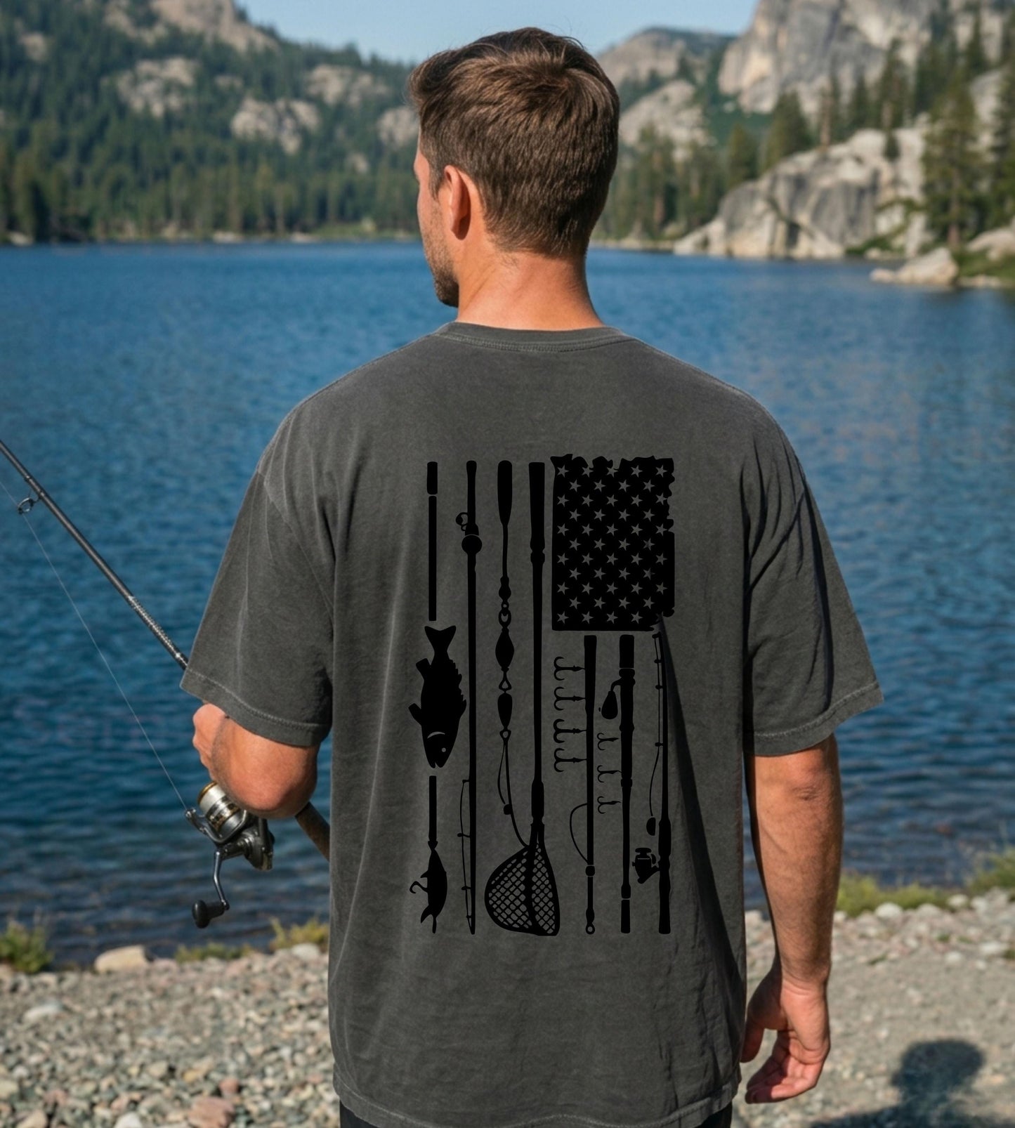 Reel Cool Dad Tshirt For Fishing Lover Outdoor Angler Tshirt Fathers Day Gift American Flag Tee For Grandpa New Dad Tshirt Present For Him