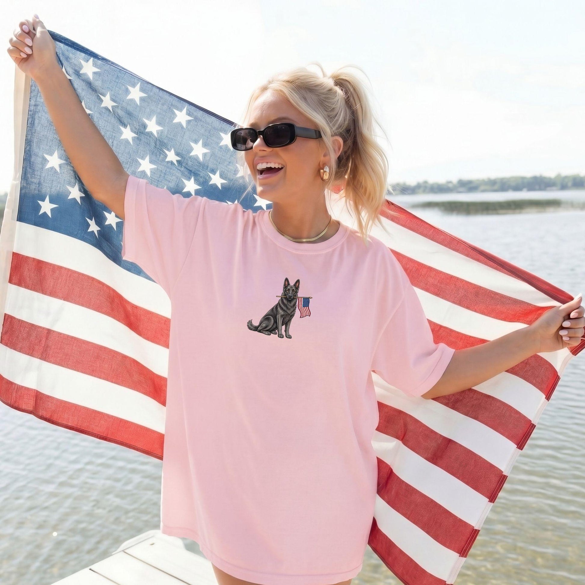 Black German Shepherd American Flag Shirt Patriotic Dog Tee, Comfort Colors German Shepherd T-shirt, USA Shepherd Mama Shirt, Memorial Day