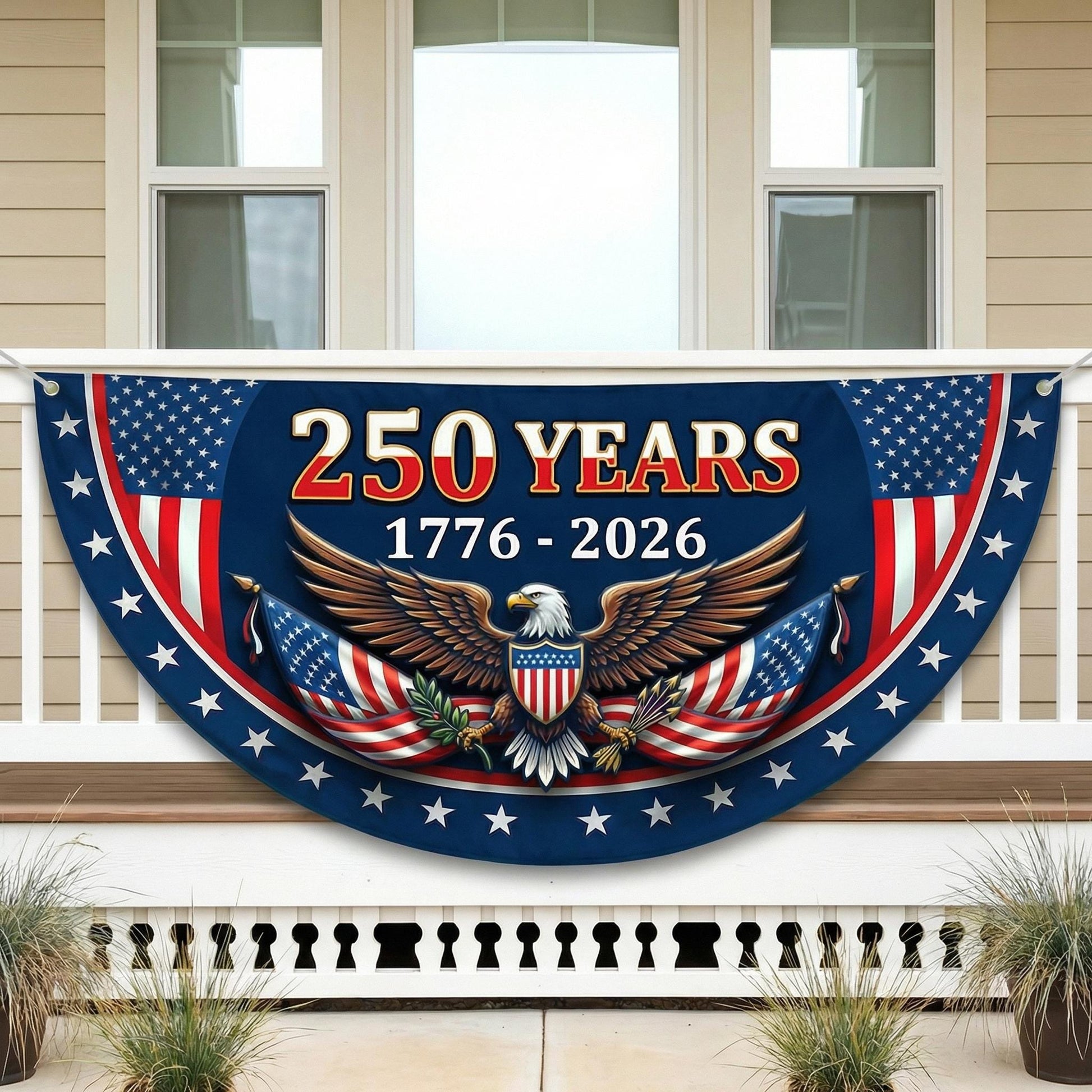 America 250th Anniversary Patriotic Bunting Banner,1776 2026 Let Freedom Ring Porch Decor,250th Anniversary USA Semi-Circular Flag MS374