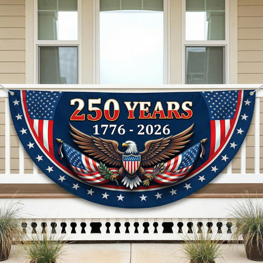 America 250th Anniversary Patriotic Bunting Banner,1776 2026 Let Freedom Ring Porch Decor,250th Anniversary USA Semi-Circular Flag MS374
