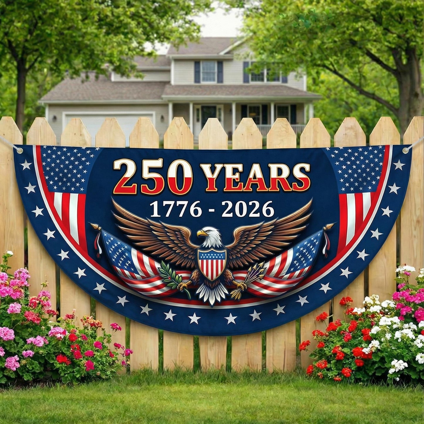 America 250th Anniversary Patriotic Bunting Banner,1776 2026 Let Freedom Ring Porch Decor,250th Anniversary USA Semi-Circular Flag MS374