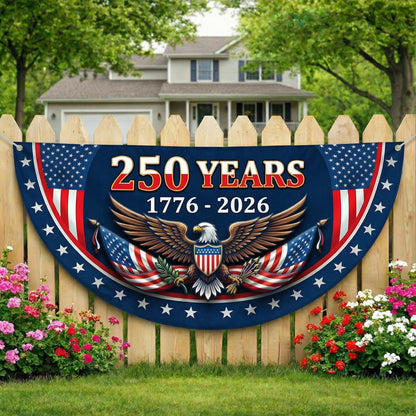 America 250th Anniversary Patriotic Bunting Banner,1776 2026 Let Freedom Ring Porch Decor,250th Anniversary USA Semi-Circular Flag MS374