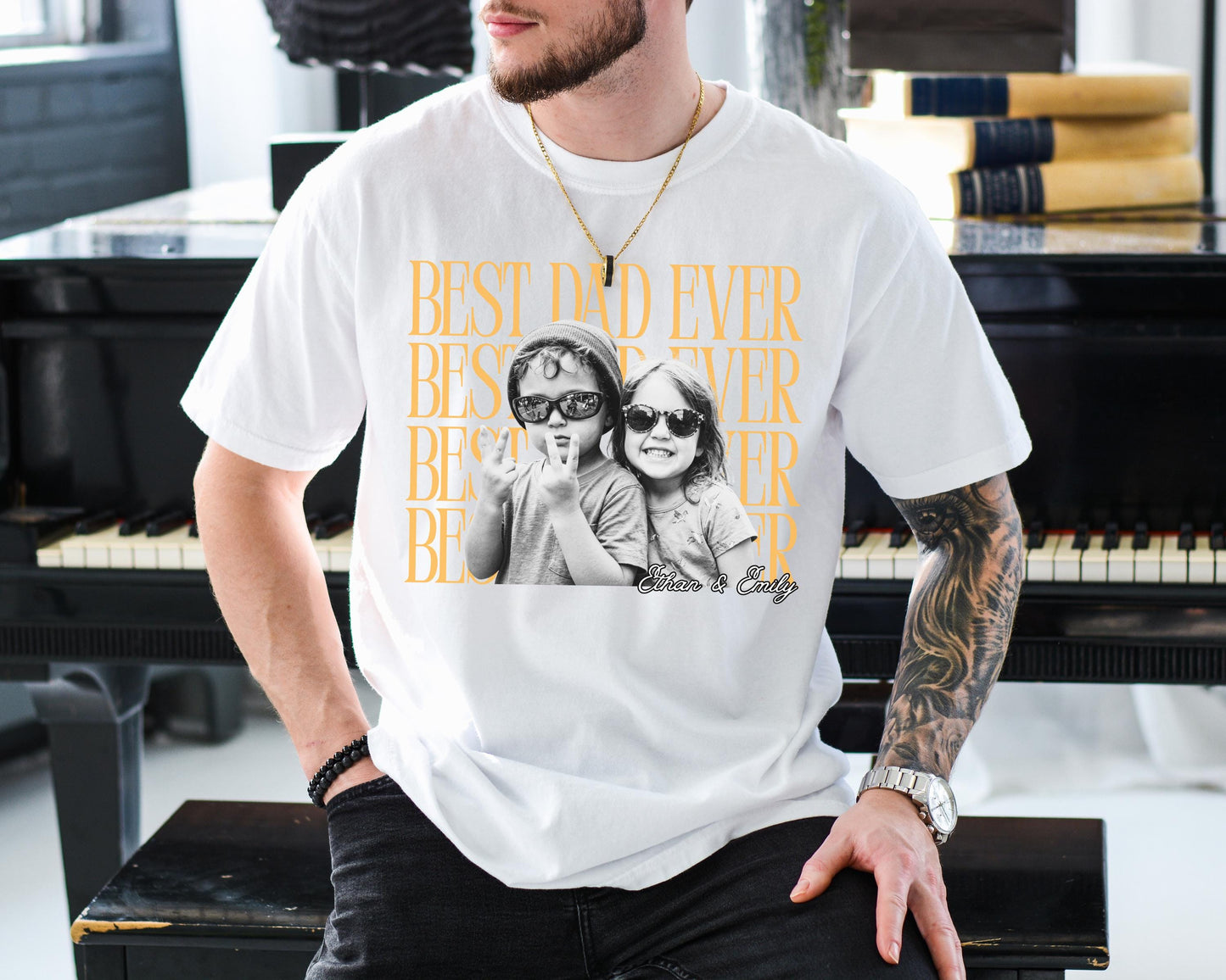 Personalized Custom Comfort Colors Dad Shirt, Personalized Fathers Day Shirt With Kids Photo, Funny Dad Shirt, Best Dad Ever Shirt
