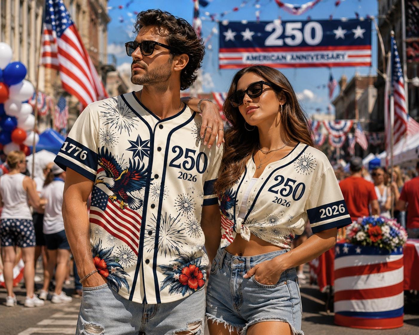 Vintage Customizable Patriotic 250 years Baseball Jersey, Personalize July 4th Matching Jersey, USA 250th Anniversary Matching Outfit