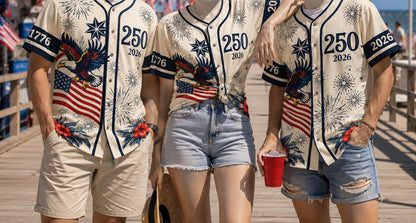 Vintage Customizable Patriotic 250 years Baseball Jersey, Personalize July 4th Matching Jersey, USA 250th Anniversary Matching Outfit